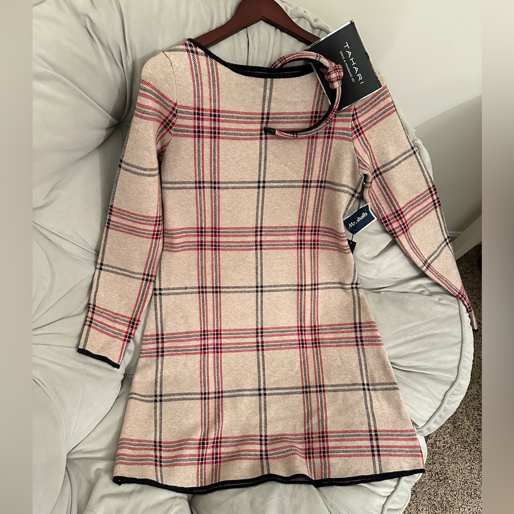 Women’s Tahari Plaid Sweater Dress & Headband Set